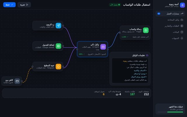 مسار أتمتة لاستقبال طلبات واتساب